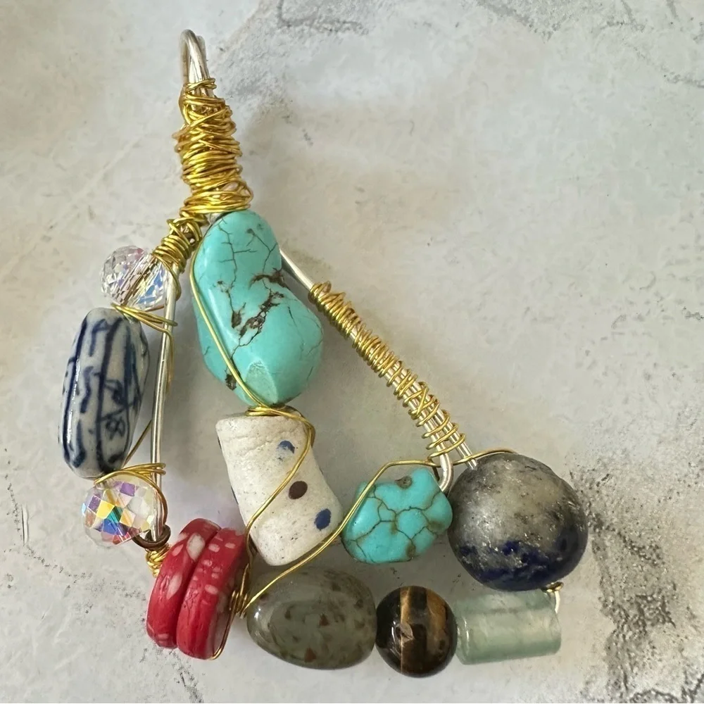 Collage Beaded Pendant Handcrafted Multicolor Wire-Wrapped OOAK 1600 Y